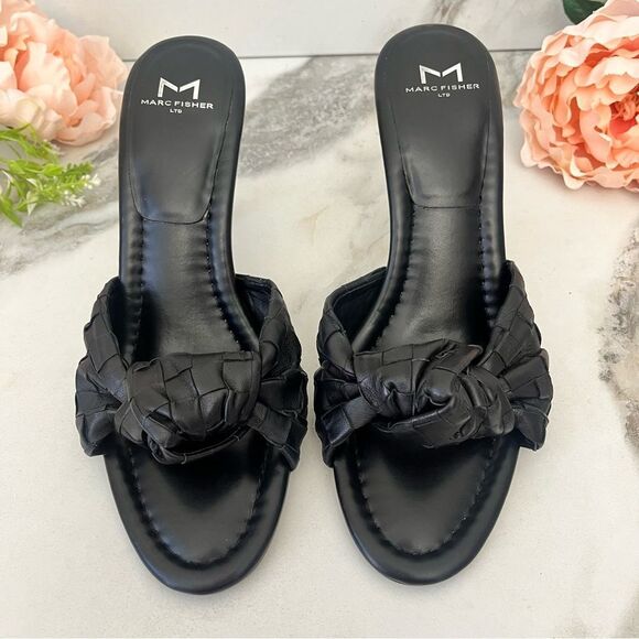 MARC FISHER Janna Knotted Woven Heeled Sandal in Black Leather Size 9.5 NEW - Picture 7 of 16